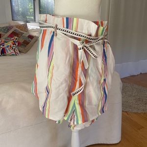 LemLem x H&M neon striped summer shorts, paper bag, belt, pockets, XXL
